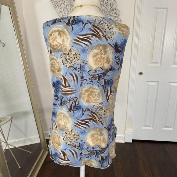 Early 2000’s Fairy Grunge Blue Tan Cowl Neck Flowy Vintage Made in USA Top XXL - Picture 4 of 8